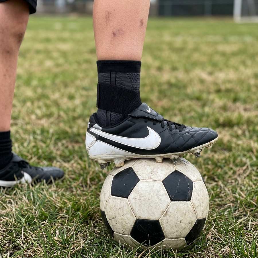 Close-up of Rimoov ankle sleeve in a cleat