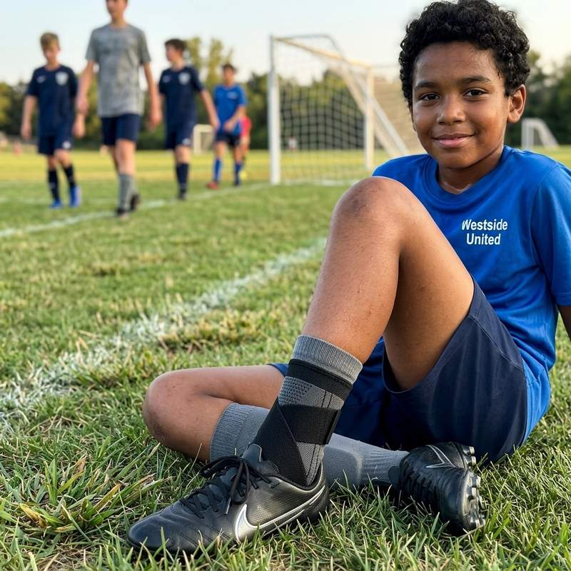 Kid resting after a game wearing Rimoov